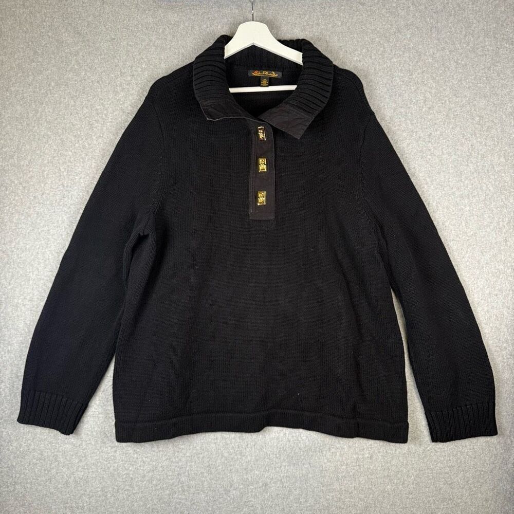 Lauren Ralph Lauren Black Buttoned V-Neck Sweater